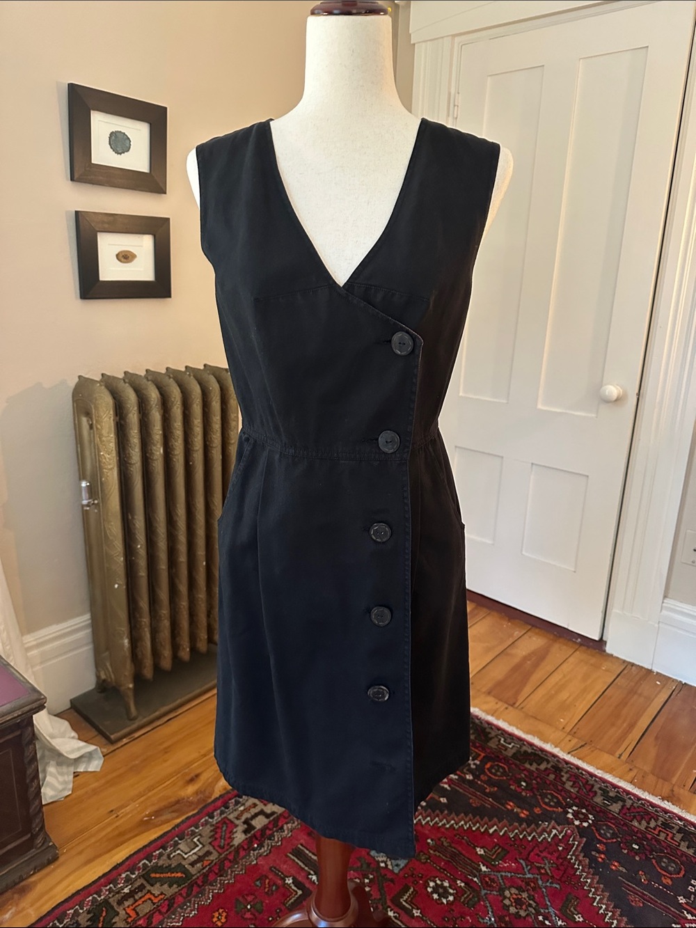 Anthropologie dil Black Cotton Canvas Sleeveless Wrap Dress